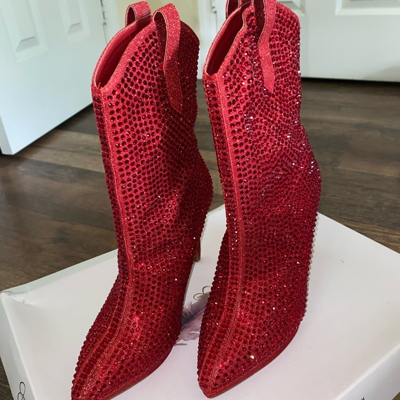 Jessica Simpson Intense Red Glitter Gabor Boots. - Picture 4 of 16